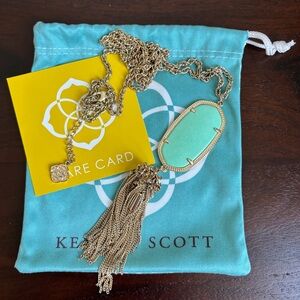 Kendra Scott Rayne Gold Long Pendant Necklace in Mint Green. Comes with bag.
